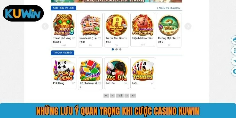 Những lưu ý quan trọng khi cược casino KUWIN